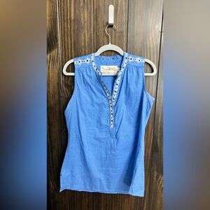 Aventura Blue Embroidered Sleeveless Top-size:small